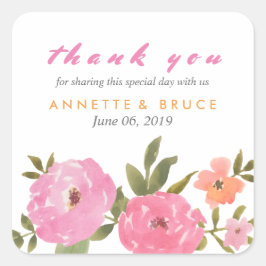 水彩フローラ結婚の感謝 スクエアシール