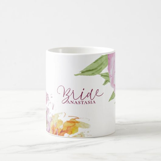 水彩フローラ結婚の花嫁 コーヒーマグカップ (中央)