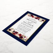 水彩フローラ結婚の青エレガント金ゴールド 箔招待状 (回転した状態)