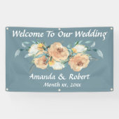 水彩フローラ結婚サマーズブルーグリーン 横断幕 (横)