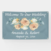 水彩フローラ結婚サマーズブルーグリーン 横断幕 (横)