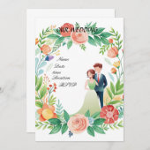 水彩フローラ結婚ズカップル – ロマンチックな庭園 招待状 (正面/裏面)