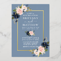 水彩フローラ結婚ズピンクダスティブルー金ゴールド