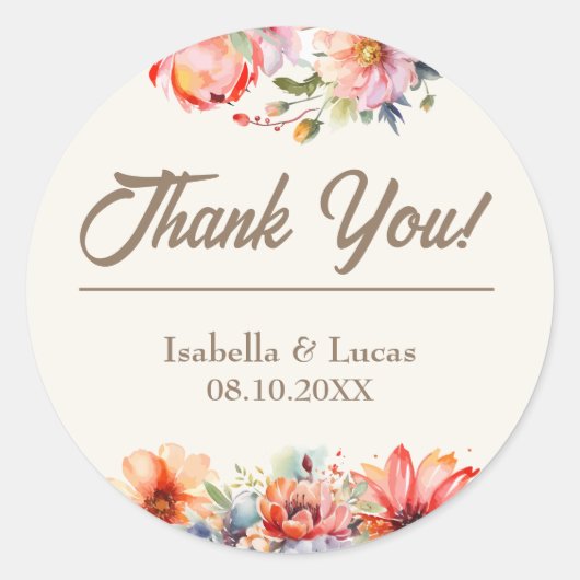 水彩フローラ結婚ズ ラウンドシール (正面)