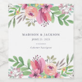 水彩フローラ結婚ズ ワインラベル (シングルラベル)