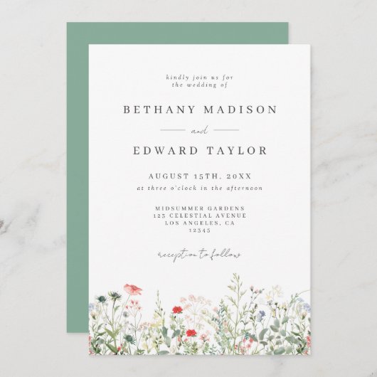 水彩フローラ結婚ズ 招待状 (正面/裏面)