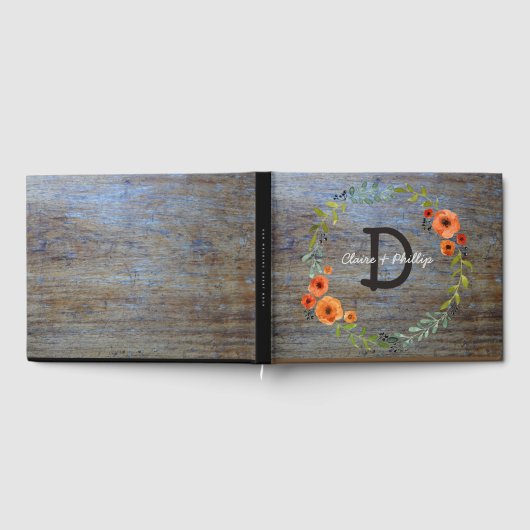 水彩フローラ結婚ズ | 木材素朴モノグラム ゲストブック (全面)