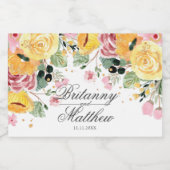 水彩フローラ結婚パーソナライズされた スパークリングワインラベル (シングルラベル)