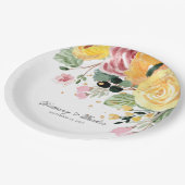 水彩フローラ結婚パーソナライズされた ペーパープレート (アングル)