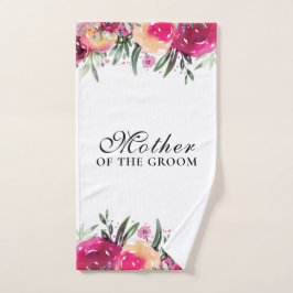 水彩フローラ結婚ピンクの母の新郎 ハンドタオル