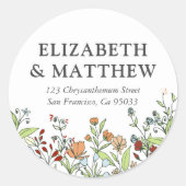 水彩フローラ結婚差出人住所 ラウンドシール (正面)