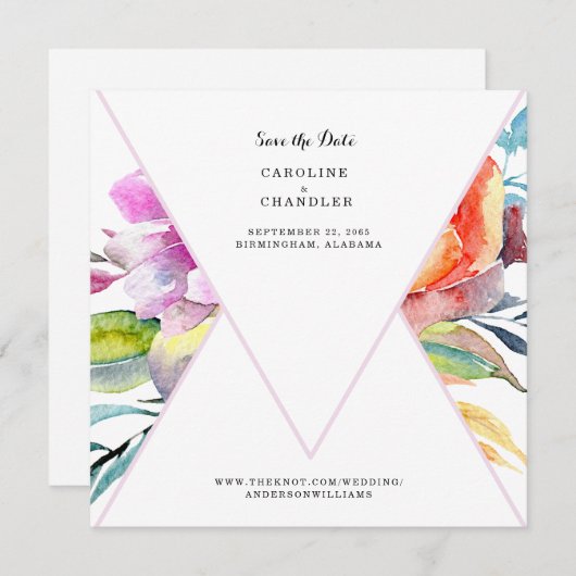 水彩フローラ結婚式ウェブサイトを保存 セーブザデート (正面/裏面)