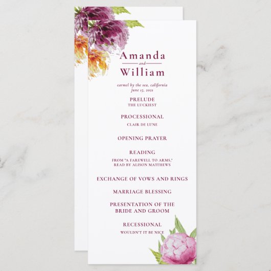 水彩フローラ結婚式プログラム プログラム (正面/裏面)