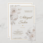 水彩フローラ結婚式招待状白い花 招待状 (正面/裏面)