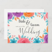 水彩フローラ結婚式招待状葉書 インビテーションポストカード (正面/裏面)