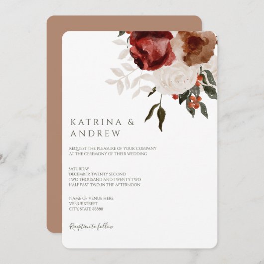 水彩フローラ結婚式招待状 セーブザデート (正面/裏面)