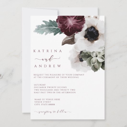 水彩フローラ結婚式招待状 招待状 (正面)