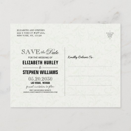 水彩フローラ結婚式日付はがきを保存 案内ポストカード (裏面)