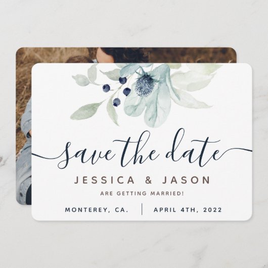 水彩フローラ結婚式日付カードを保存 セーブザデート (正面/裏面)