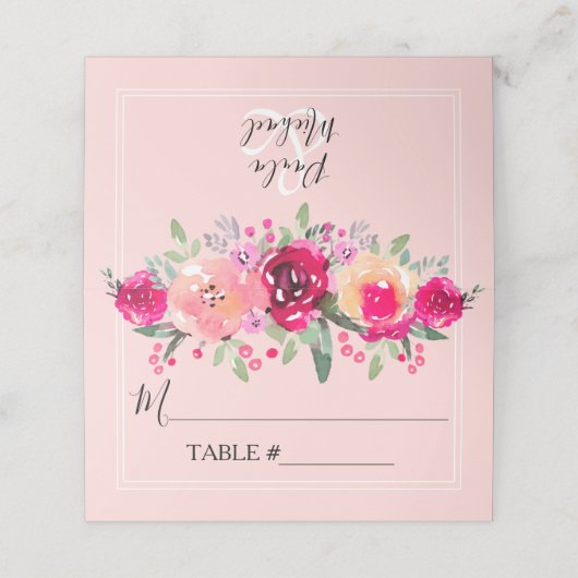 水彩フローラ結婚折り畳みテーブル座席表 プレイスカード (外部開封)