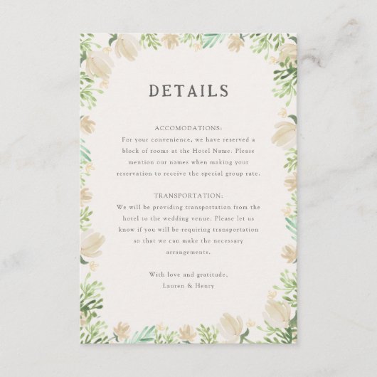 水彩フローラ結婚素朴の挿入 エンクロージャーカード (正面)