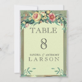 水彩フローラ結婚緑の表の番号 招待状