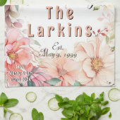 水彩フローラ結婚記念日パーソナライズされた キッチンタオル (折り畳み)