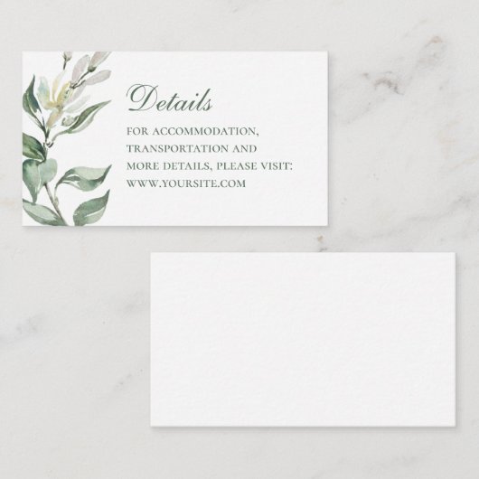 水彩フローラ結婚詳細。植物エレガント質 エンクロージャーカード (正面/裏面)