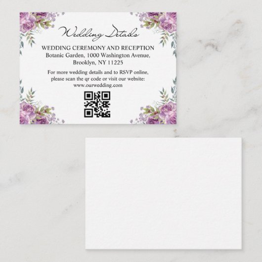 水彩フローラ結婚詳細rsvp qrコード エンクロージャーカード (正面/裏面)