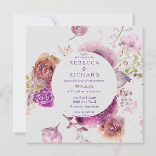 水彩フローラ結婚陛下 招待状 (正面)