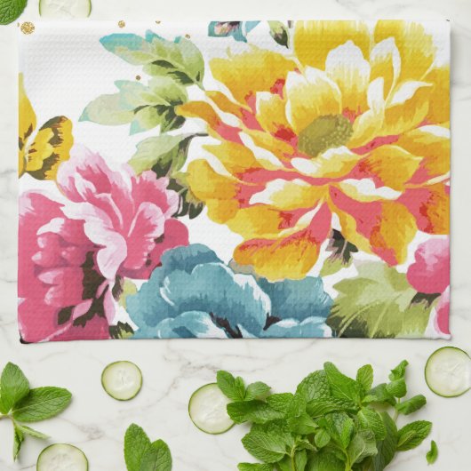 水彩フローラ絵を描と金ゴールド紙吹雪アートワーク キッチンタオル (折り畳み)