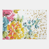 水彩フローラ絵を描と金ゴールド紙吹雪アートワーク キッチンタオル (横)