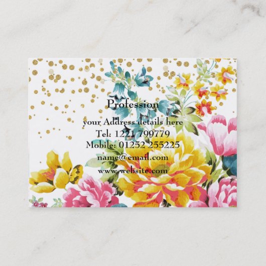 水彩フローラ絵を描と金ゴールド紙吹雪アートワーク 名刺 (裏面)