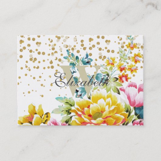 水彩フローラ絵を描と金ゴールド紙吹雪アートワーク 名刺 (正面)