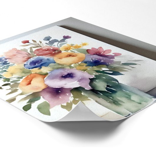 水彩フローラ絵を描ブーケ ポスター (角)