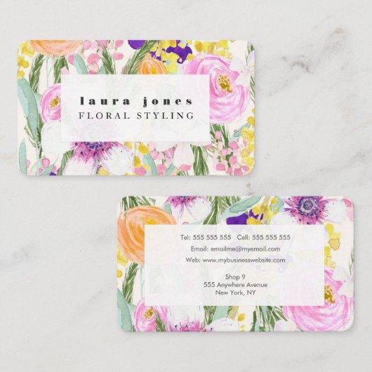 水彩フローラ絵を描美容師テンプレートB 名刺 (正面/裏面)