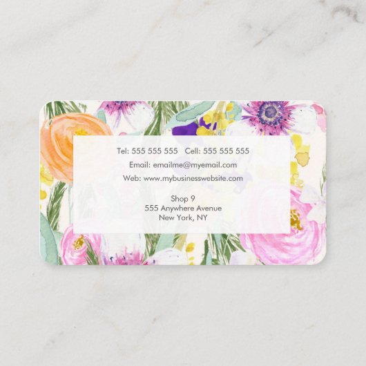 水彩フローラ絵を描美容師テンプレートB 名刺 (裏面)
