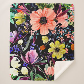 水彩フローラ継ぎ目なし違う芽 シェルパブランケット