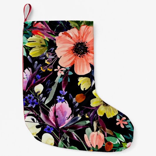 水彩フローラ継ぎ目なし違う芽 スモールクリスマスストッキング (正面)