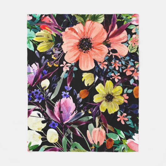 水彩フローラ継ぎ目なし違う芽 フリースブランケット (正面)