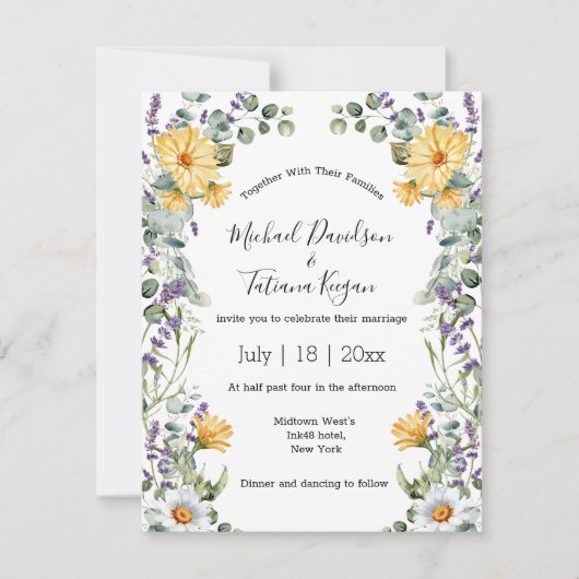 水彩フローラ緑の夏春の結婚式 招待状 (正面)