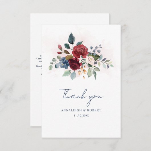 水彩フローラ緑の結婚台本 サンキューカード (正面/裏面)
