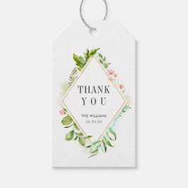 水彩フローラ緑の葉ありがとうギフトラベル ギフトタグ