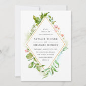 水彩フローラ緑の葉結婚式招待状 招待状 (正面)