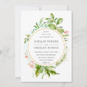 水彩フローラ緑の葉結婚式招待状 招待状 (正面)