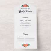 水彩フローラ緑ブライダルシャワーレシピ オールインワン招待状 (内側)