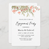 水彩フローラ緑。婚約パーティ招待 招待状 (正面/裏面)