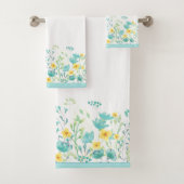 水彩フローラ縁どターコイズ バスタオルセット (インサイチュ)
