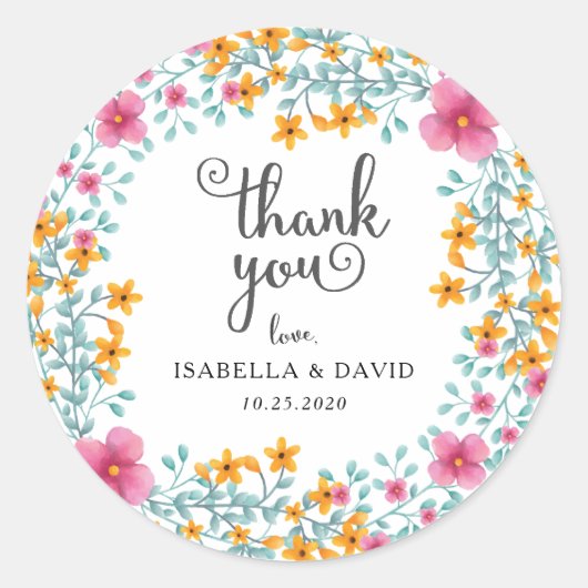 水彩フローラ縁ど結婚シール ラウンドシール (正面)