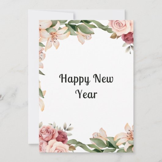 水彩フローラ美しいフラット年賀状 サンキューカード (正面)